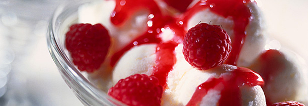 Icecream with raspberries